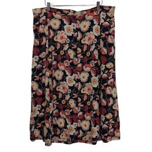 Sag Harbor Poppy Floral Midi Skirt Womens Size 2X Blue A Line Button Front Rayon